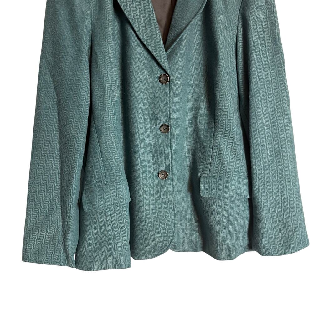 Coldwater Creek Teal Blue Wool Herringbone Tweed Blazer Jacket Plus Size 18 - Picture 4 of 9